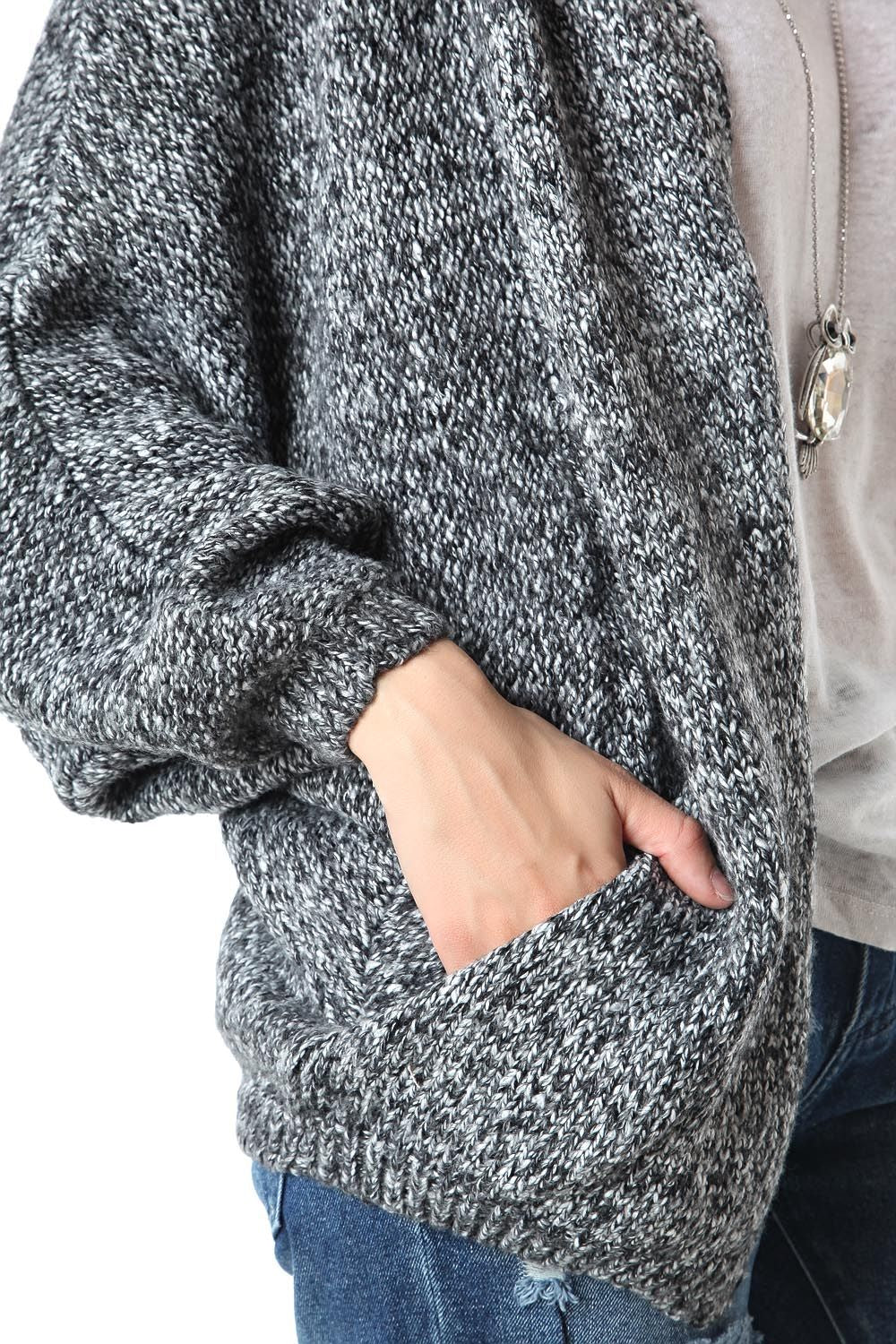 Cardigan venato nero con cappuccio