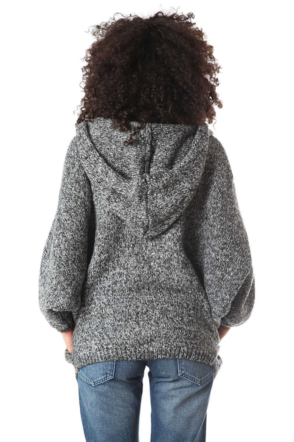 Cardigan venato nero con cappuccio