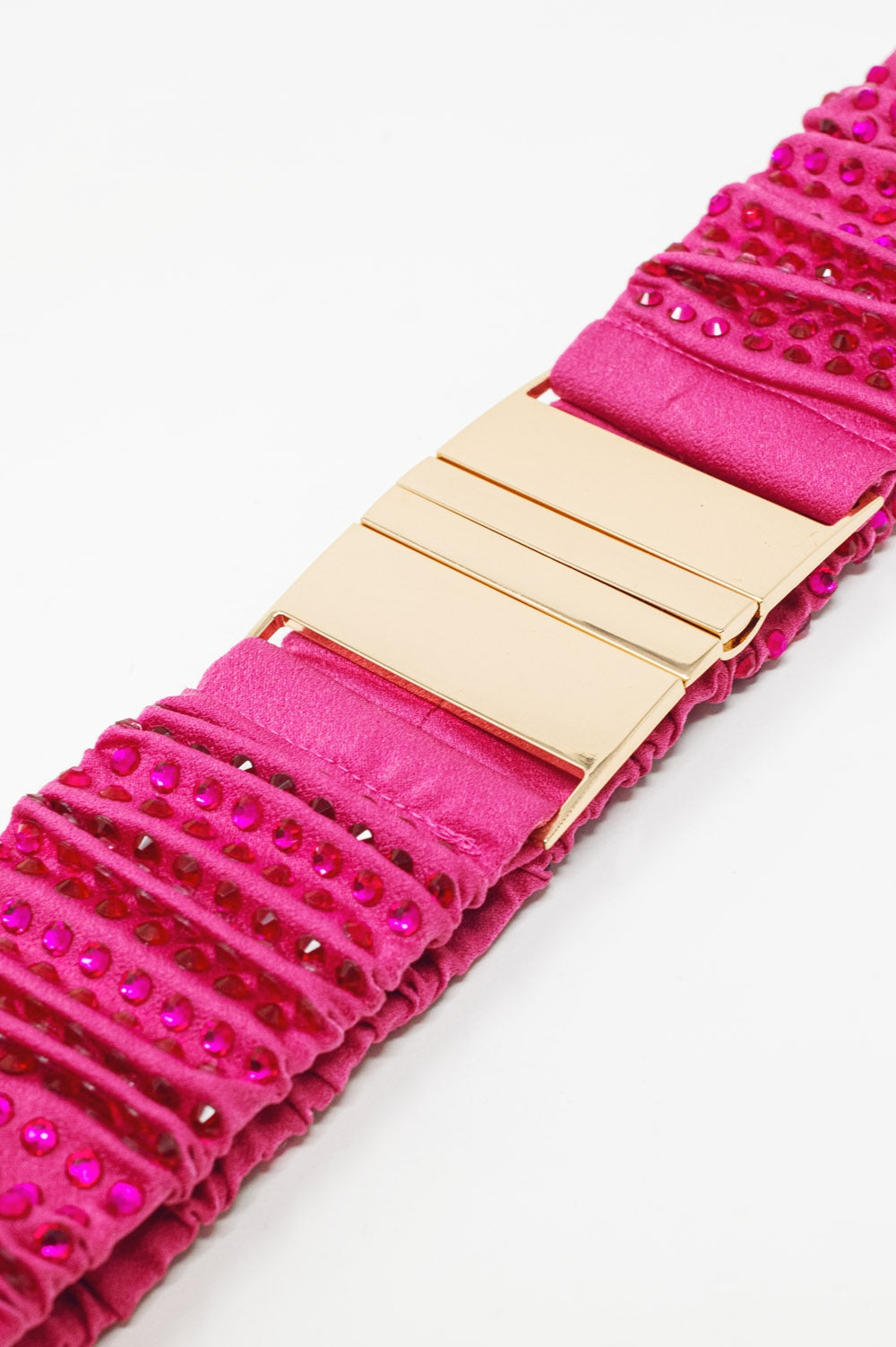 Cintura elastica con perline e fibbia dorata in fucsia