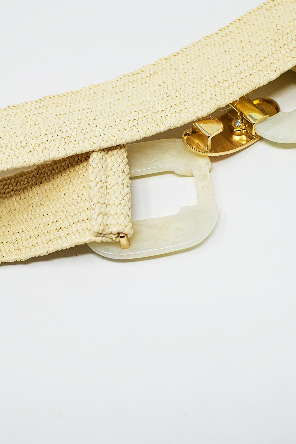 Cintura in tessuto con fibbie quadrate color crema