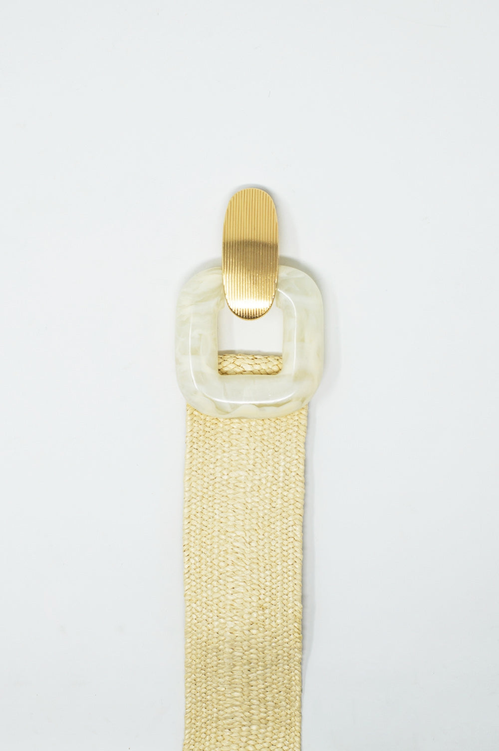 Cintura in tessuto con fibbie quadrate color crema