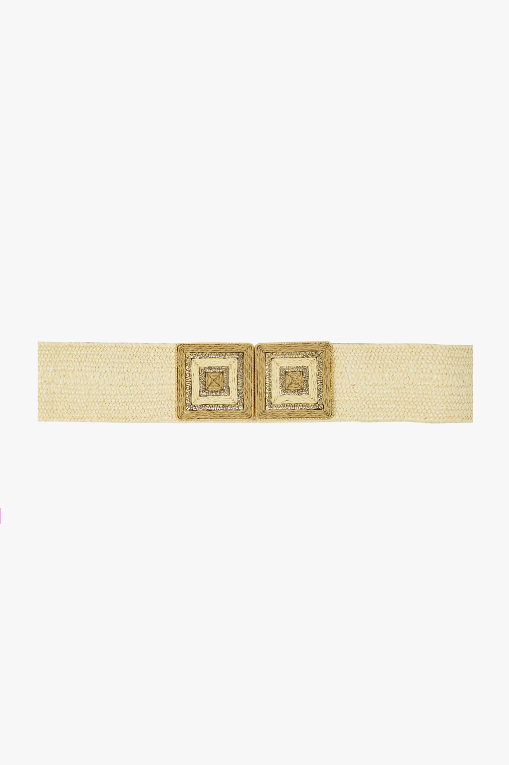 Cintura intrecciata beige con fibbia quadrata con dettagli dorati