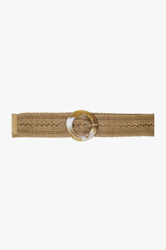 Q2 Cintura intrecciata beige con fibbia rotonda effetto marmo