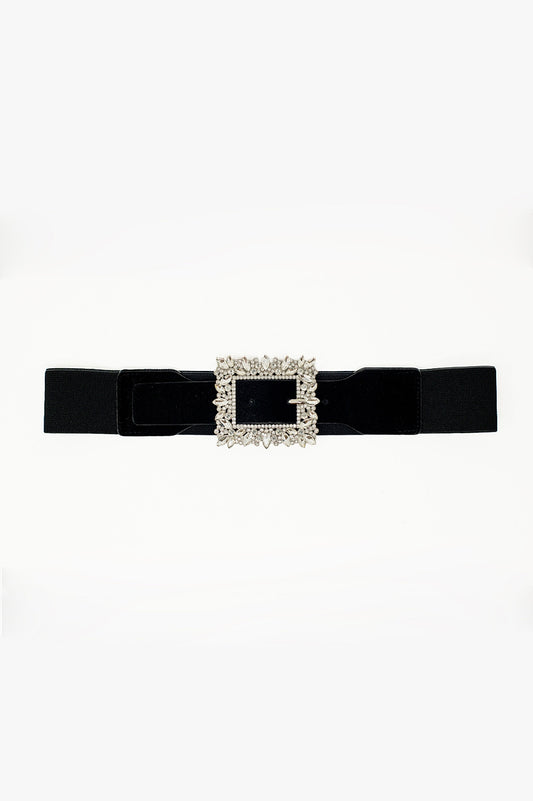 Q2 Cintura nera con strass ed elastico regolabile