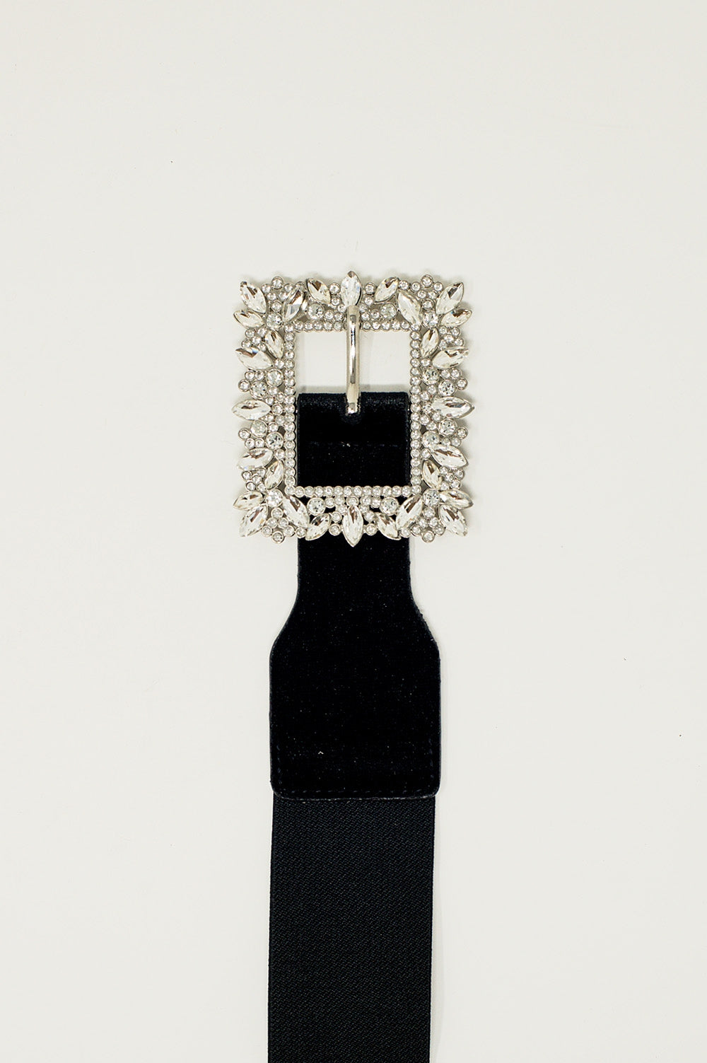 Cintura nera con strass ed elastico regolabile
