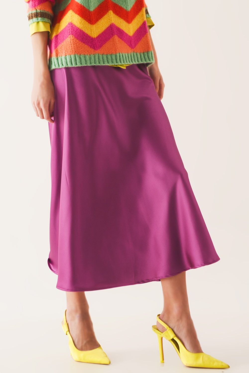 Gonna midi in raso fucsia
