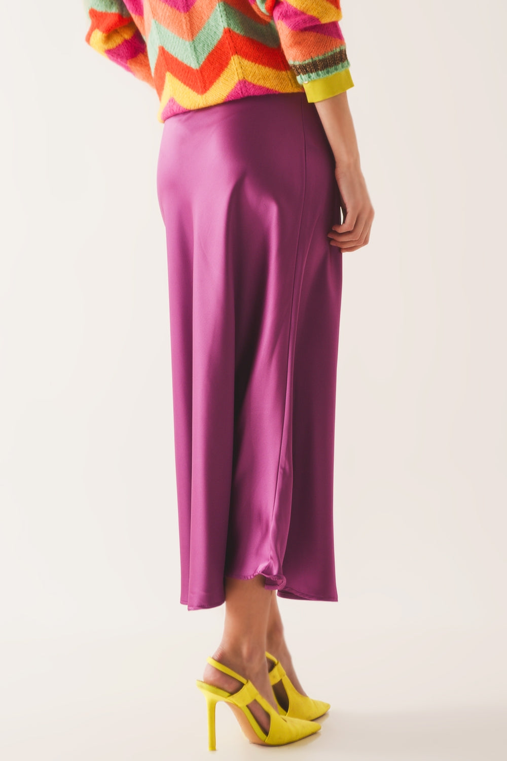 Gonna midi in raso fucsia