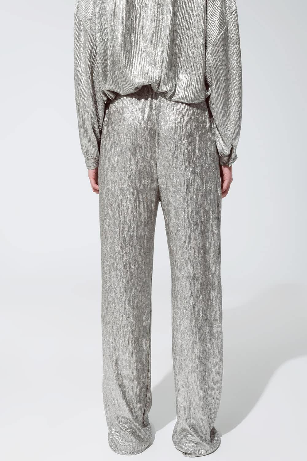Pantaloni dritti dal taglio rilassato con finitura metallizzata e coulisse regolabile
