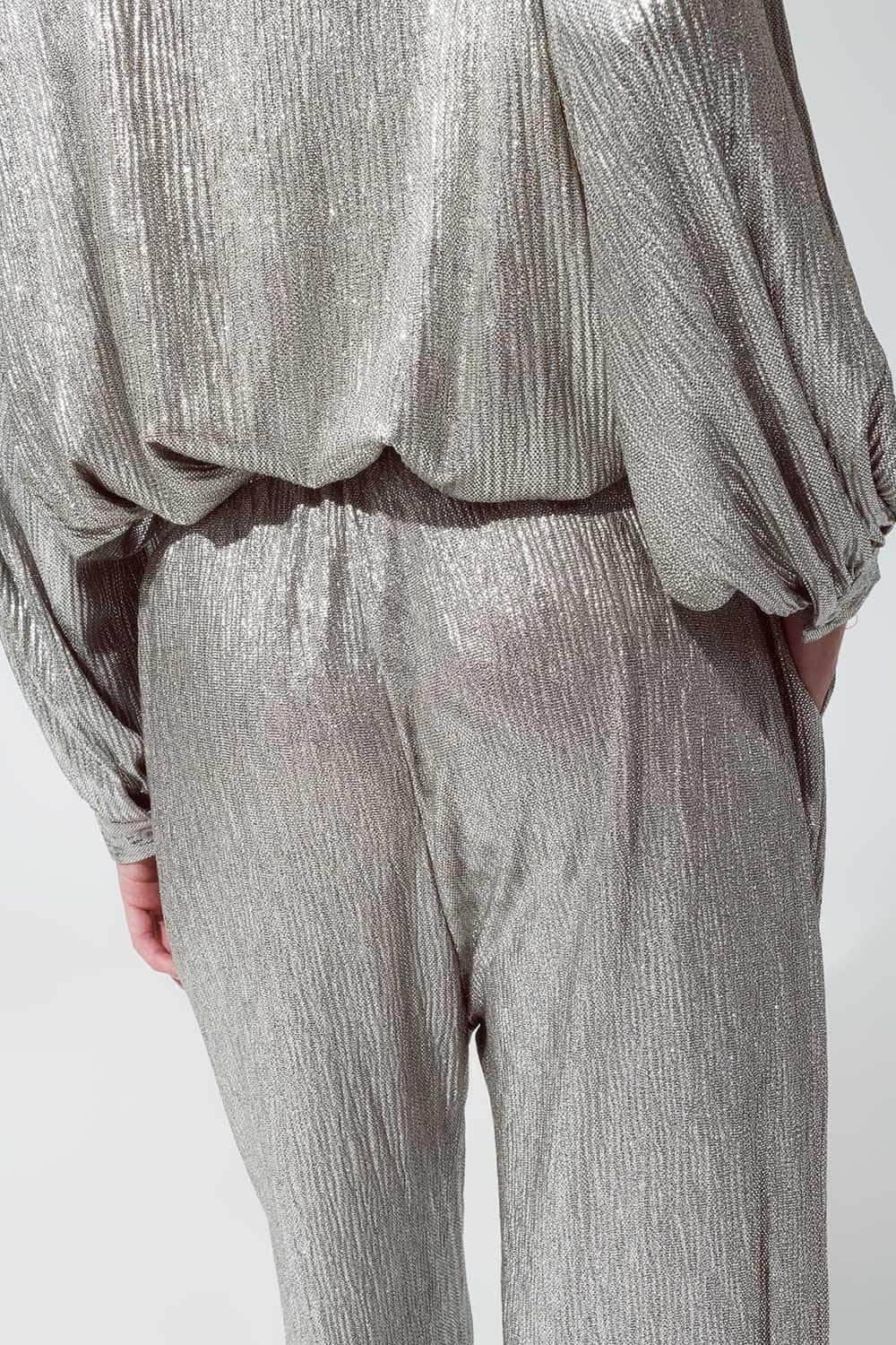 Pantaloni dritti dal taglio rilassato con finitura metallizzata e coulisse regolabile