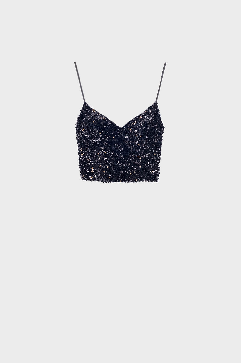Q2 top in paillettes glitter tagliata di nero