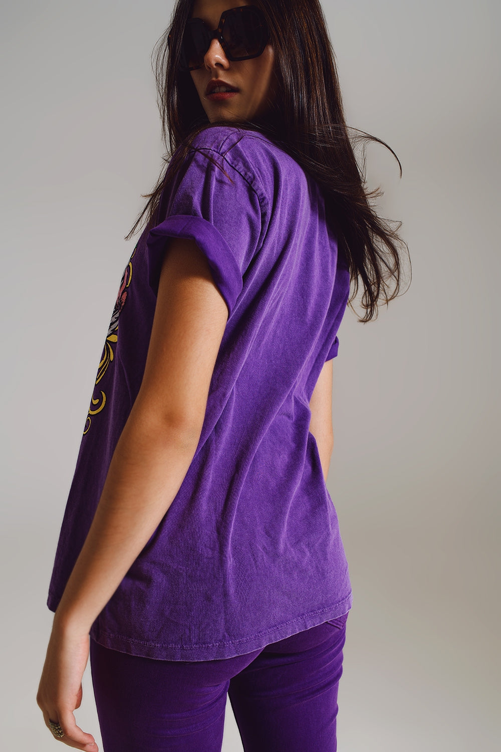 Vintage Rock and Roll T-shirt con stampa in viola