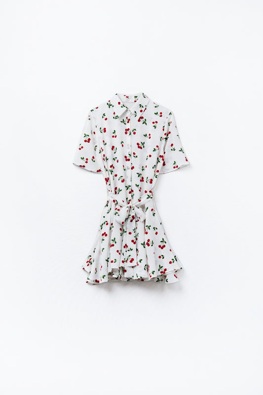 Q2 Abito a camicia corto con stampa di ciliegie