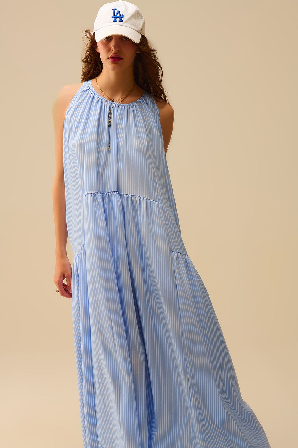 Abito a righe con aletta blu e bianco