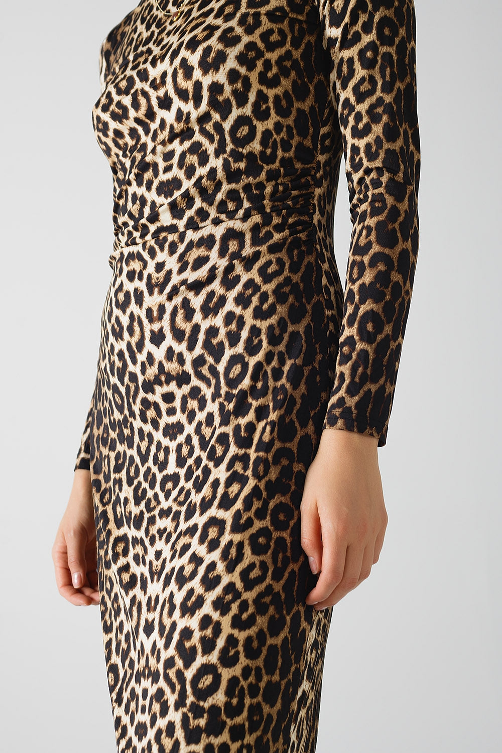 Abito in Spandex con stampa leopardata e pieghe in vita