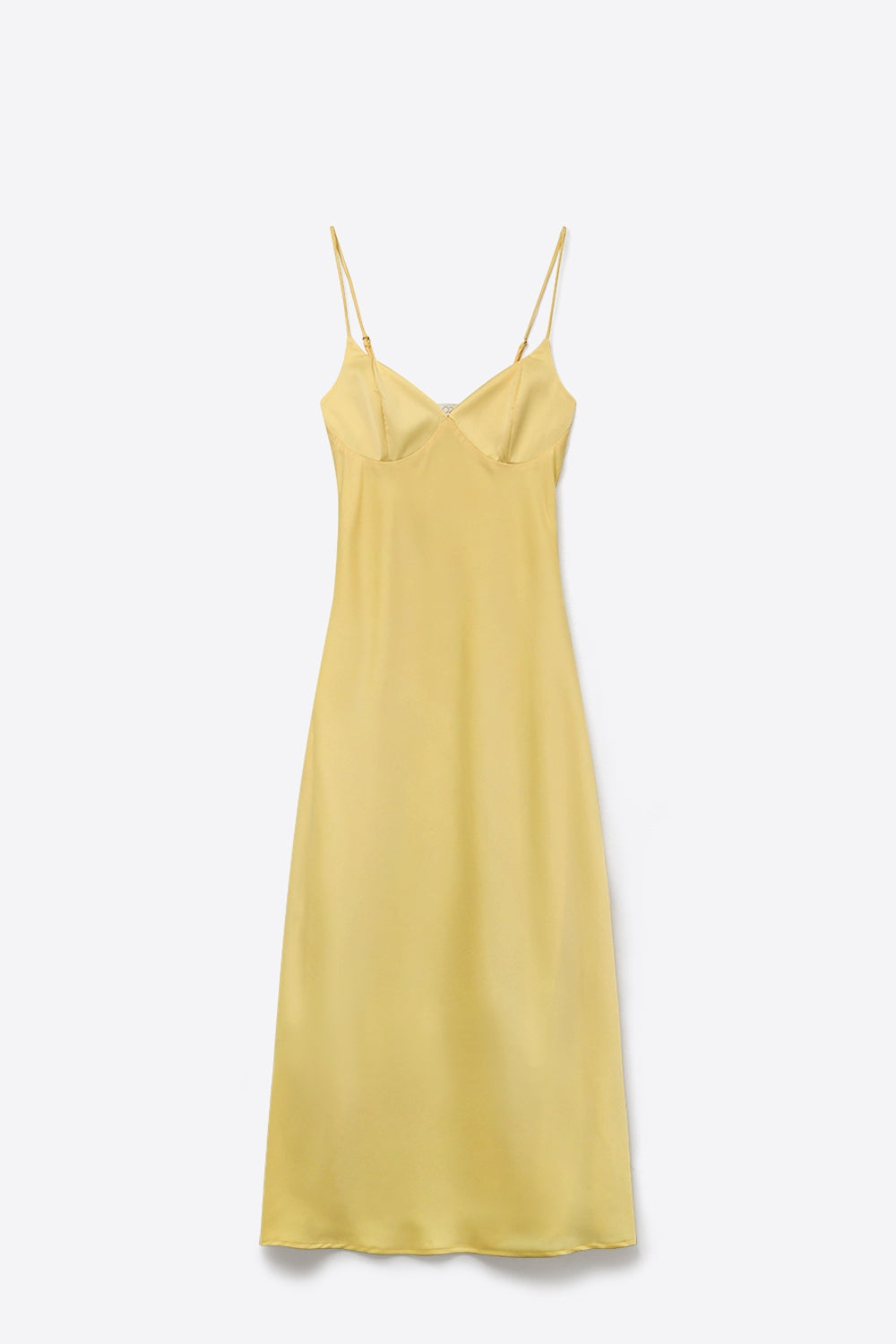 Abito lungo maxi in raso giallo con spalline regolabili