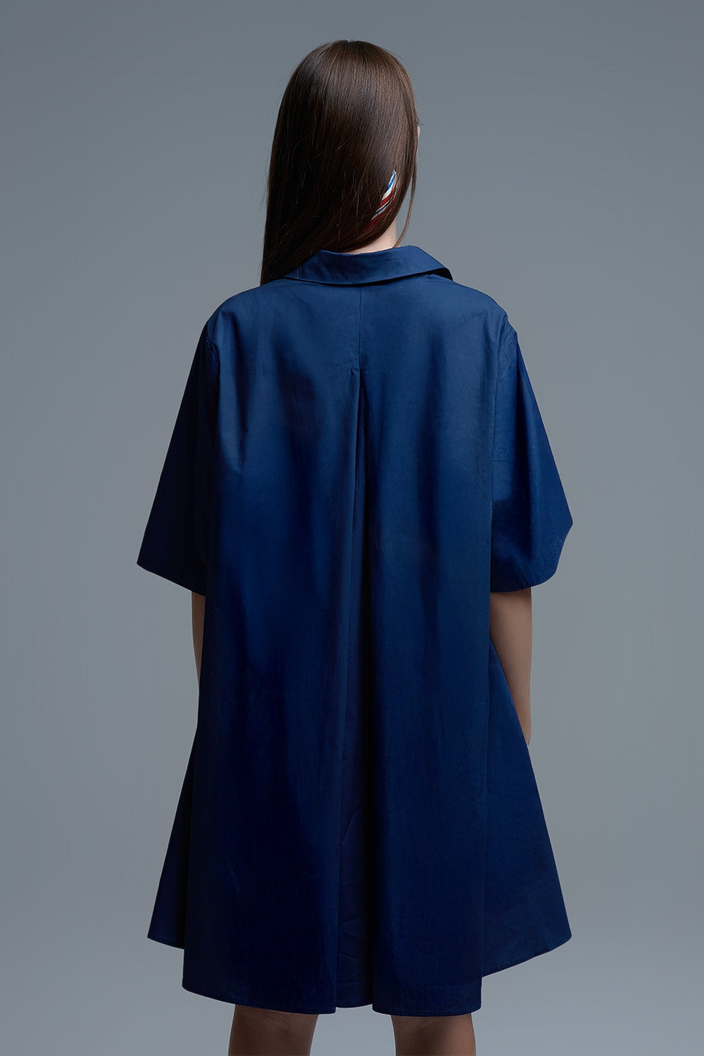 Abito oversize in popeline con manica a 3/4 in blu scuro