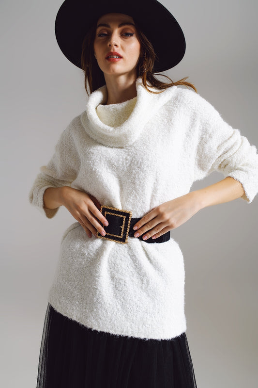 Q2 Ampio maglione con scollo Bardot bianco