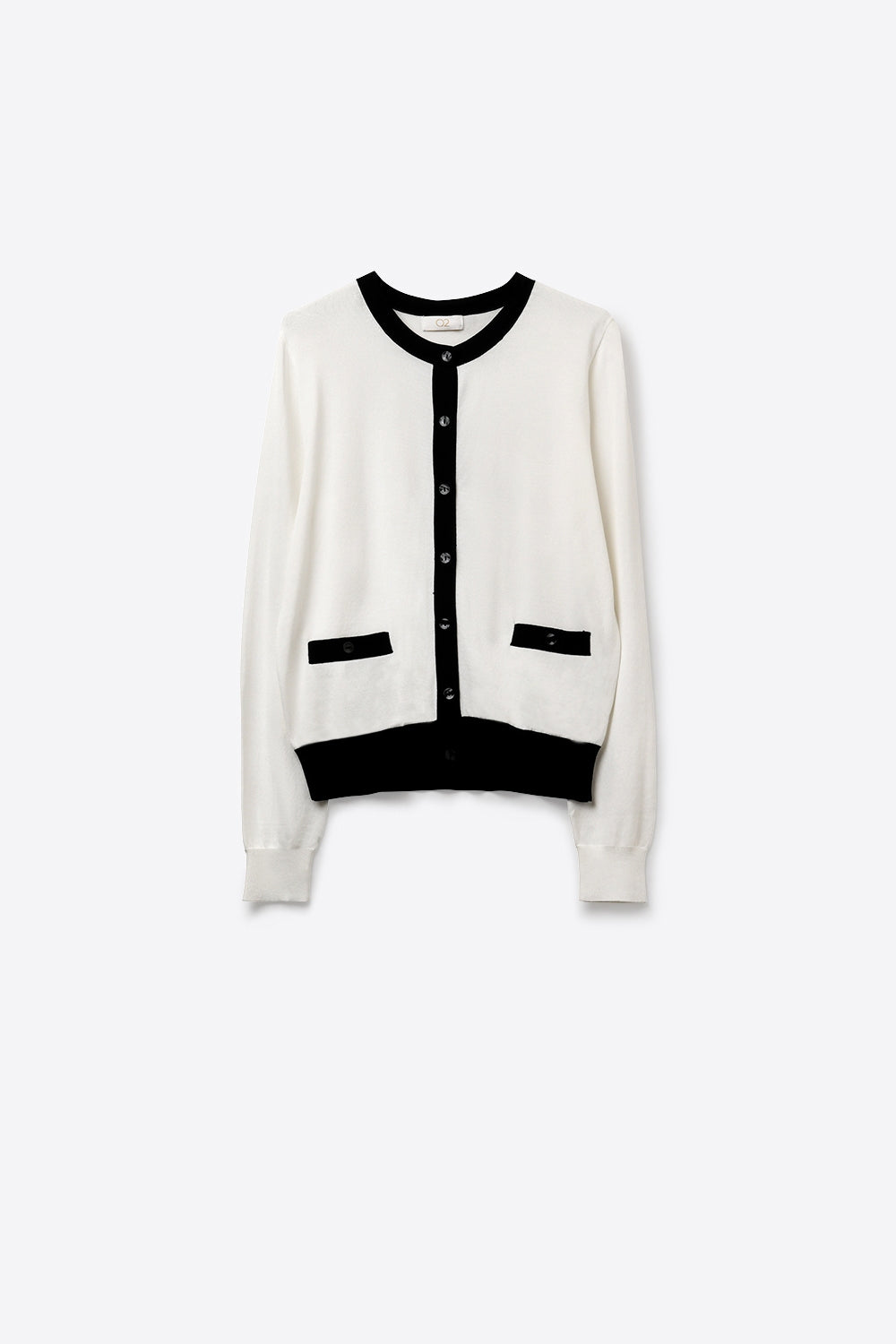 Q2 Bianco con rifiniture nere Cardigan bianco con rifiniture nere