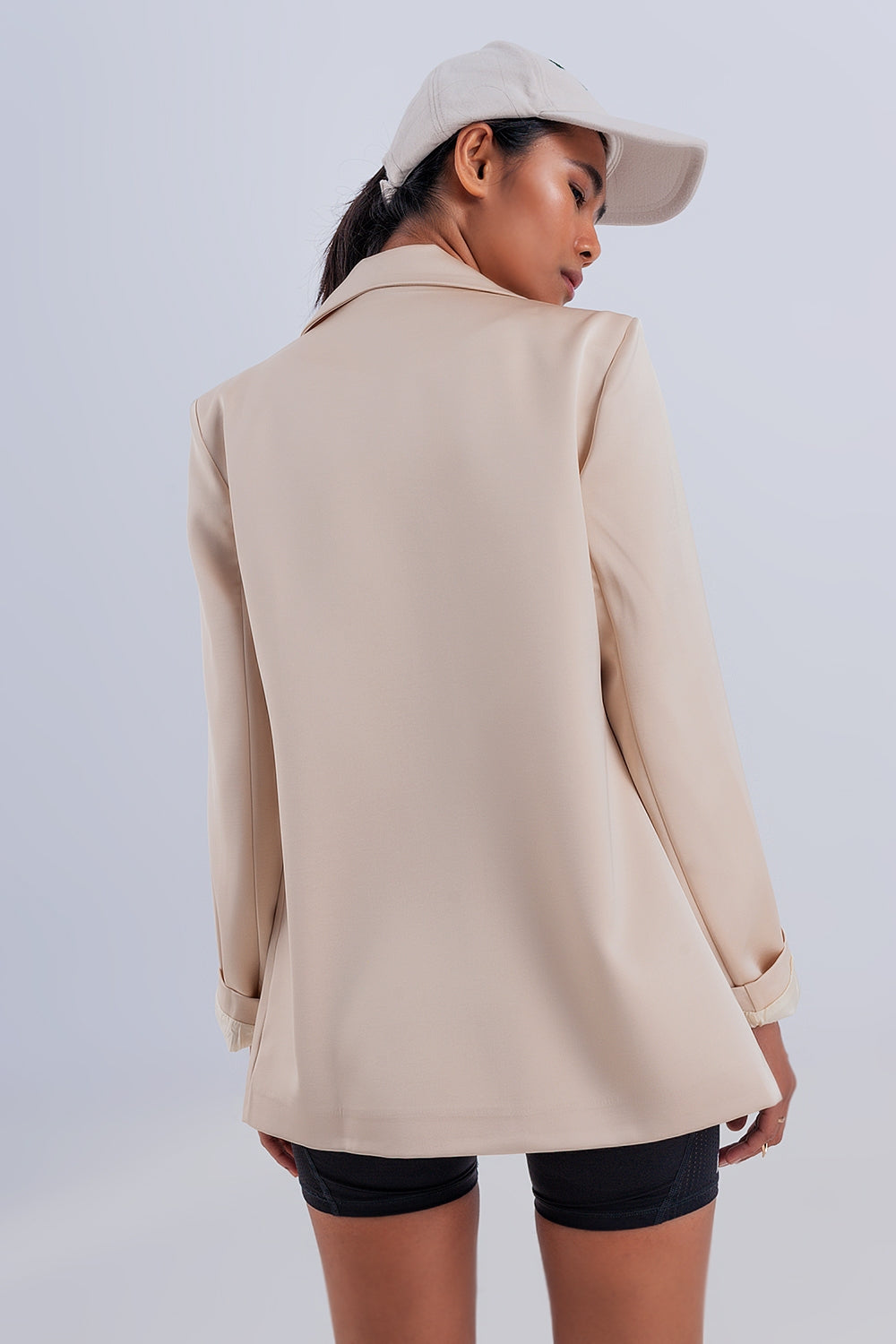 Blazer doppiopetto in raso beige