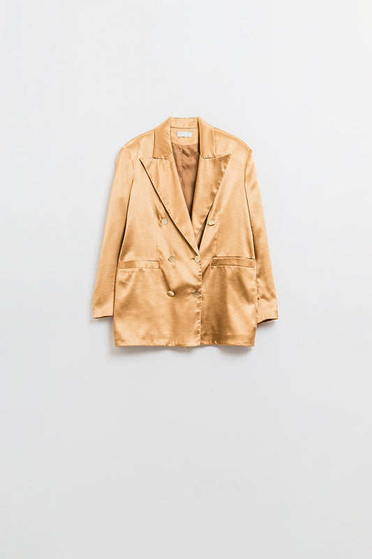 Q2 Blazer doppiopetto in raso oro