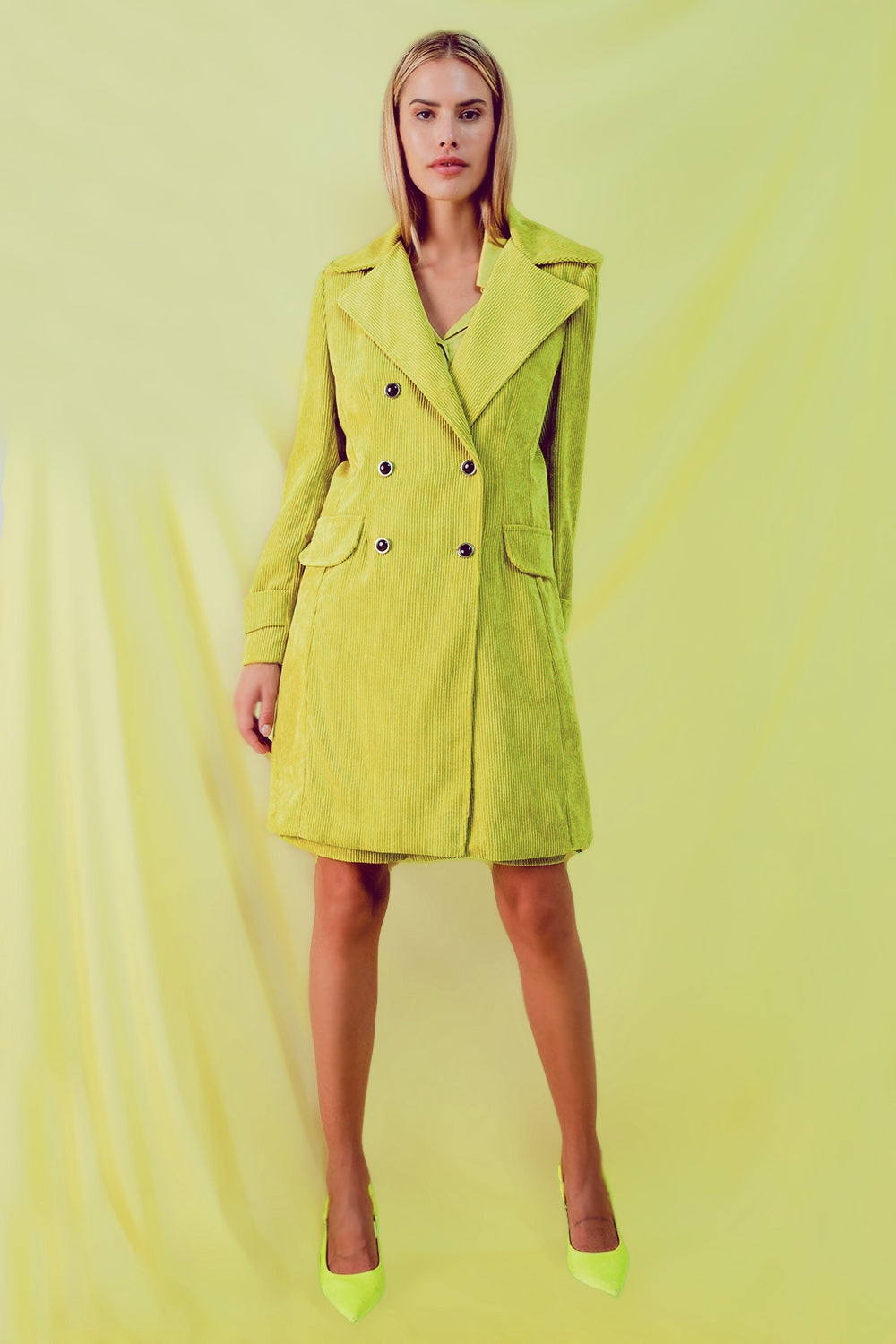 Blazer lungo con bottoni vintage in velluto lime