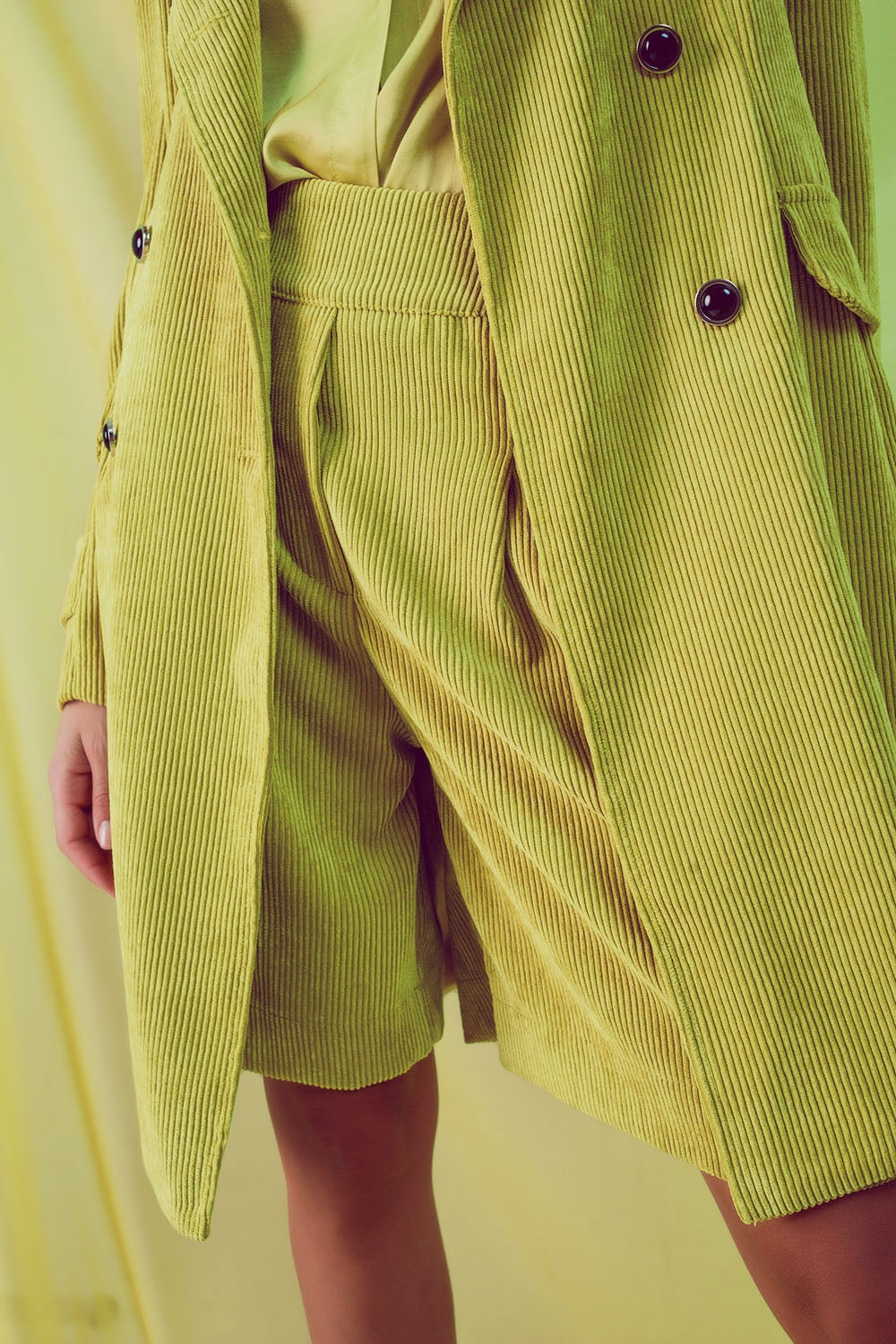 Blazer lungo con bottoni vintage in velluto lime