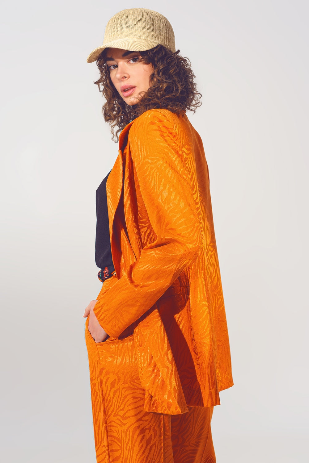 Blazer oversize con stampa zebrata in arancione