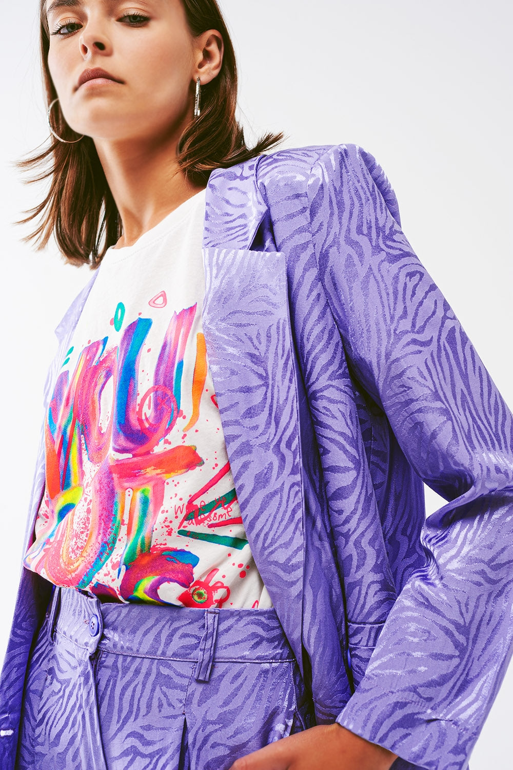 Blazer oversize con stampa zebrata in viola