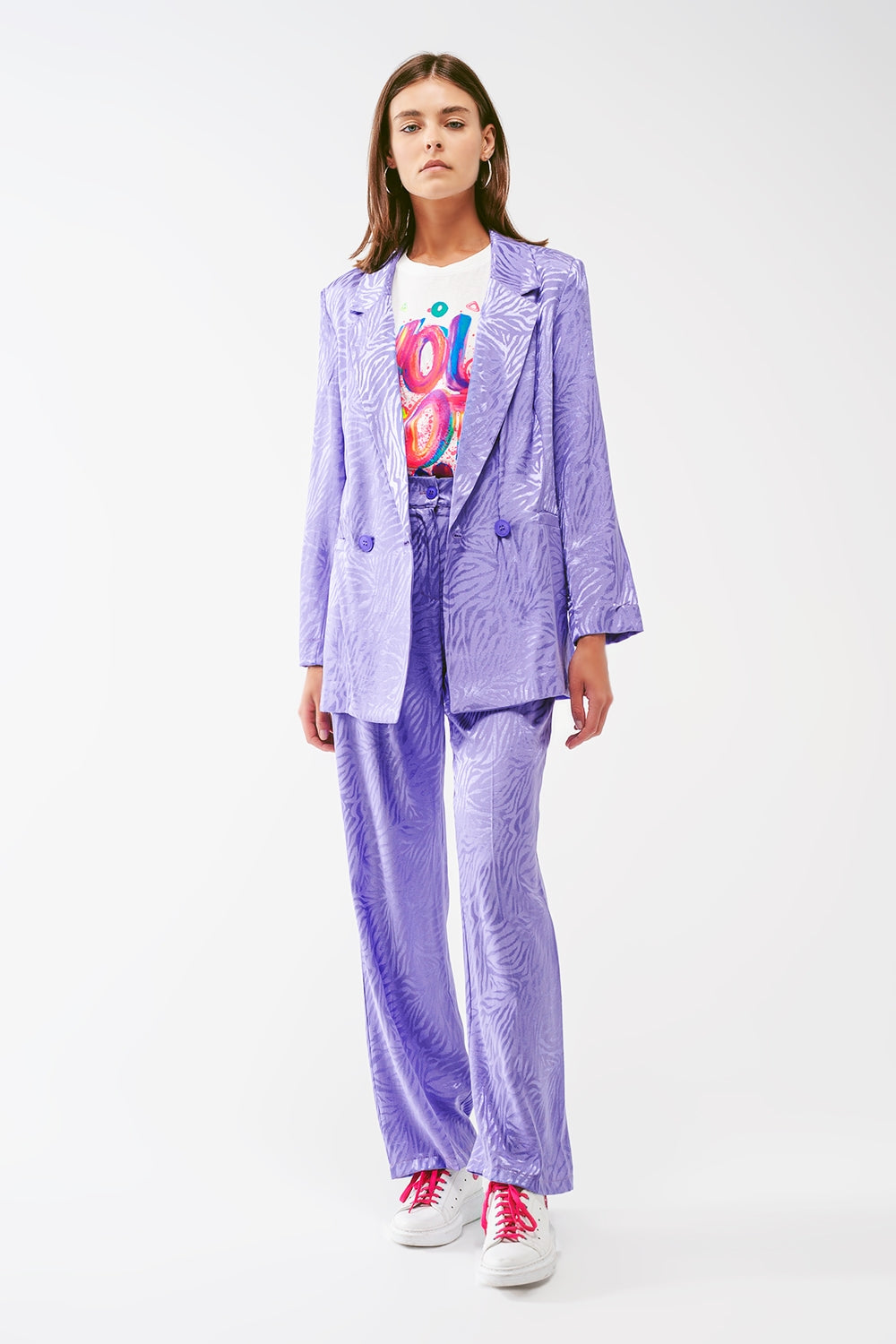 Blazer oversize con stampa zebrata in viola