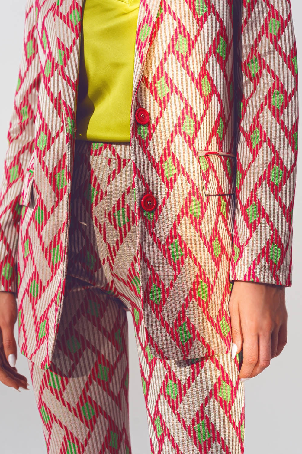 Blazer rosa con stampa geometrica