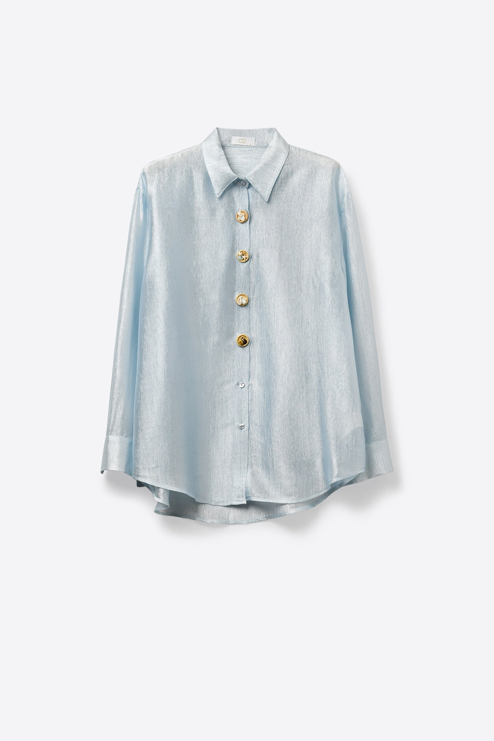 blusa a maglia blu brillante con bottoni retrò