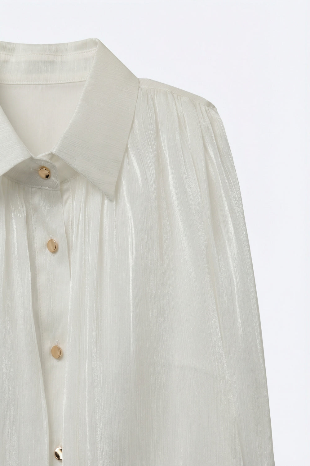 Blusa Bianca Senza Maniche con Orlo Arricciato e Bottoni Dorati