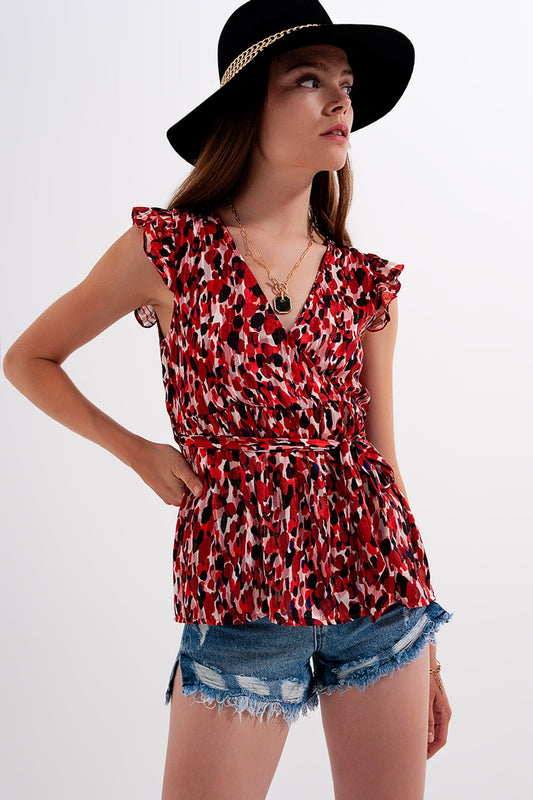 Q2 Blusa chiffon con volant animalier