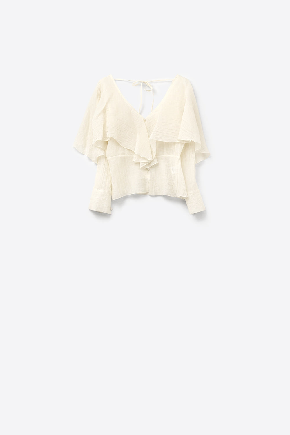 Q2 blusa corta in chiffon fluente con maniche lunghe