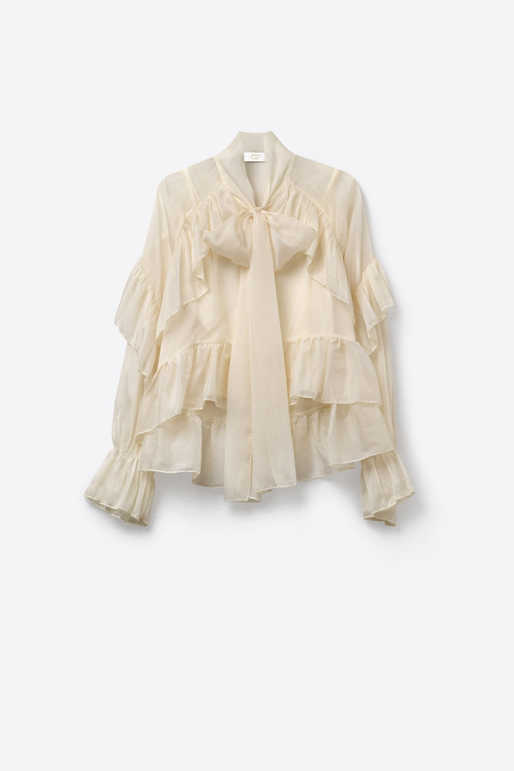 Blusa in Chiffon Crema con Volant Sfumati