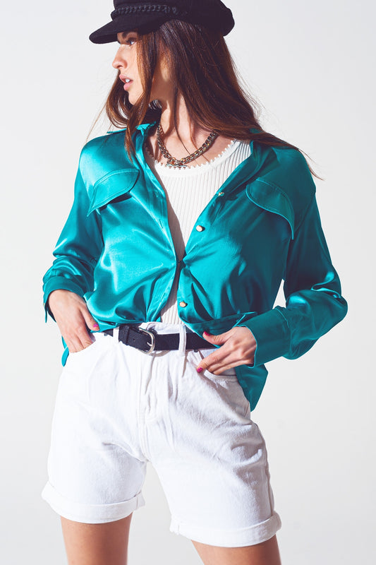 Q2 blusa in raso turchese