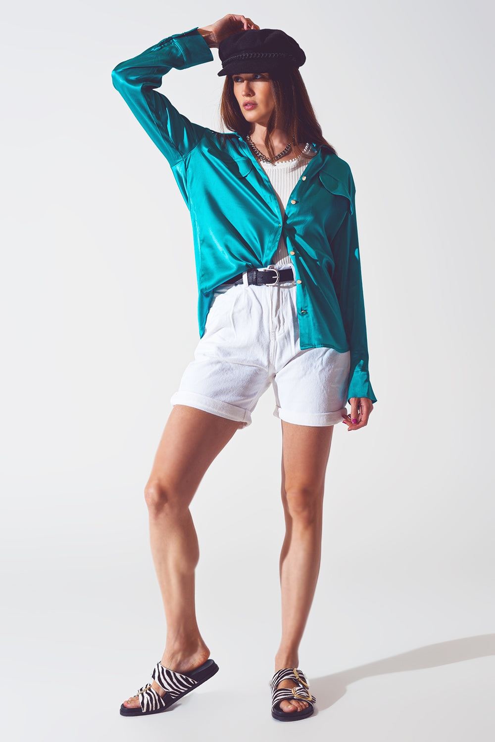 blusa in raso turchese