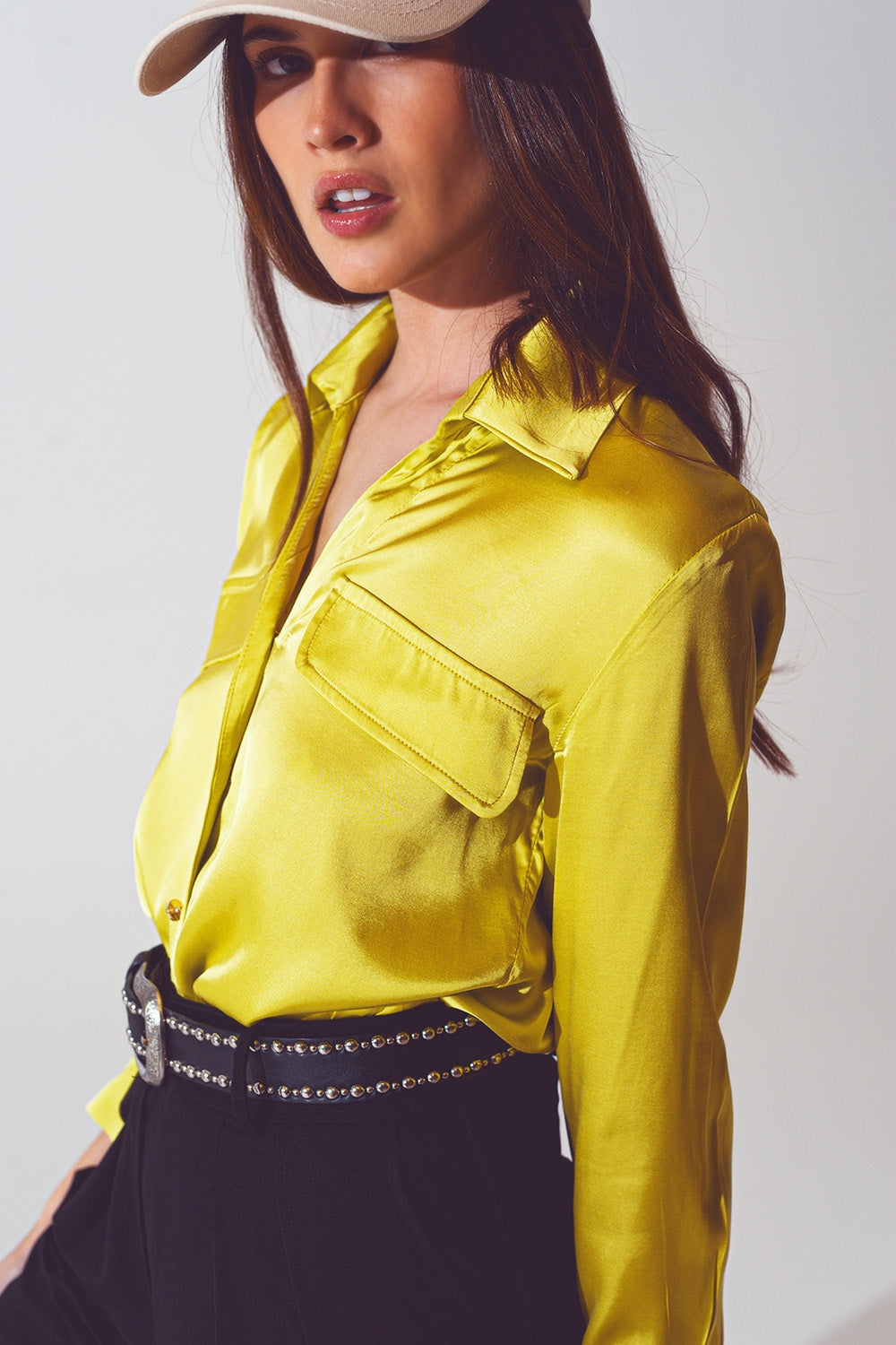blusa in raso verde lime