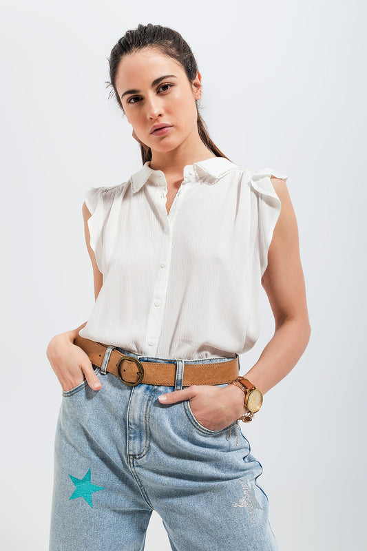Q2 Blusa maniche con volant bianco