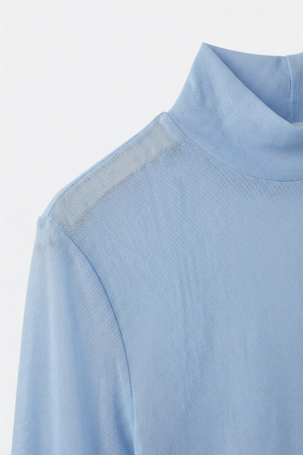 body a manica lunga con collo alto in chiffon a rete trasparente in azzurro