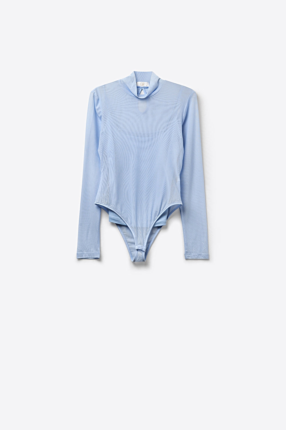 body a manica lunga con collo alto in chiffon a rete trasparente in azzurro