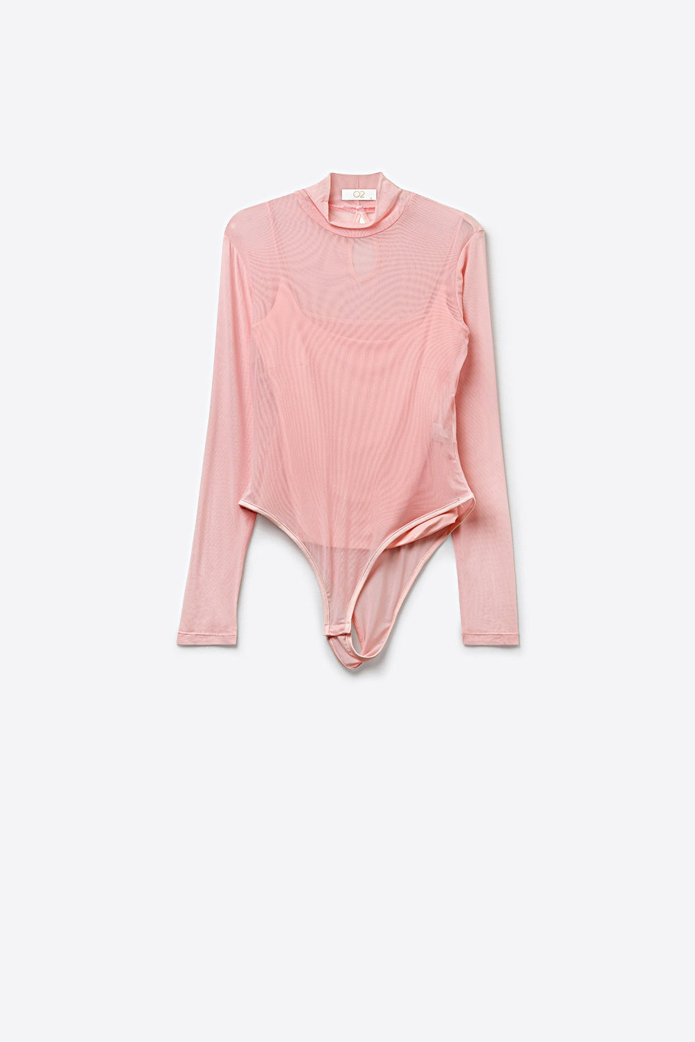 Body a manica lunga in rete rosa con scollo alla coreana