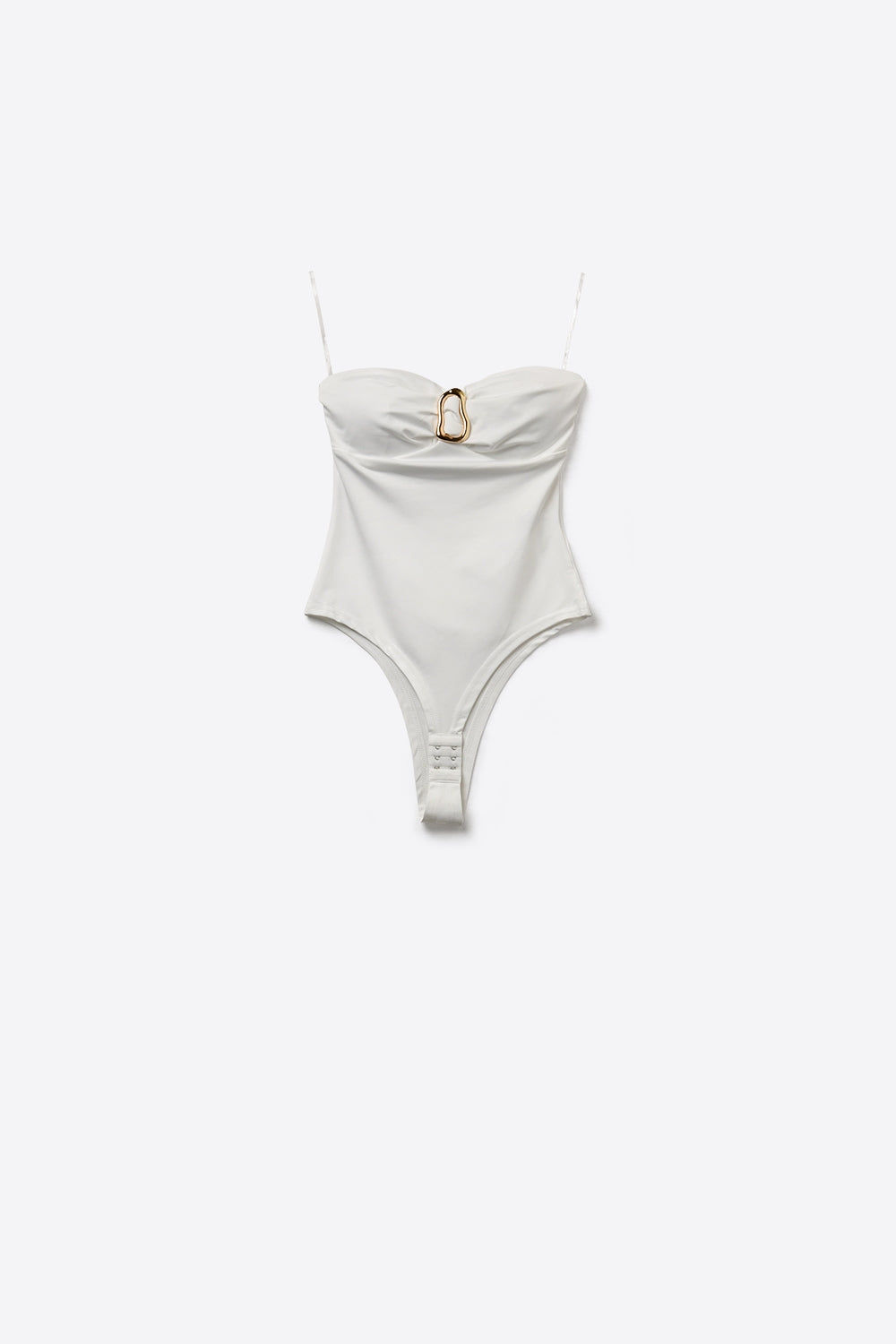 Body bianco senza spalline con dettagli in oro