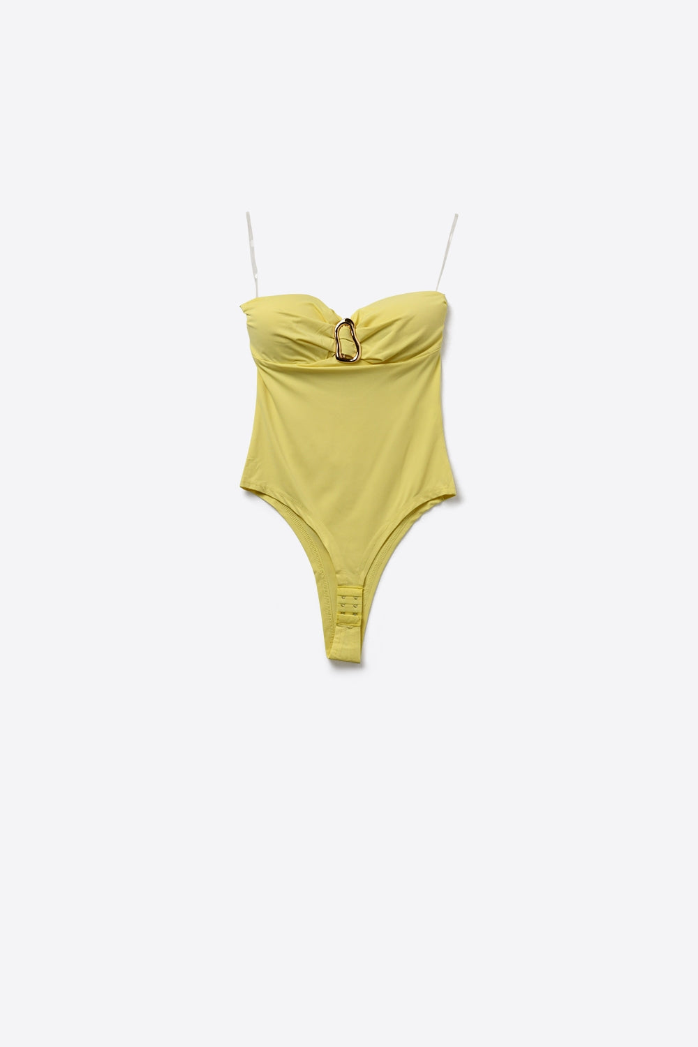 Body giallo senza spalline con dettaglio fibbie
