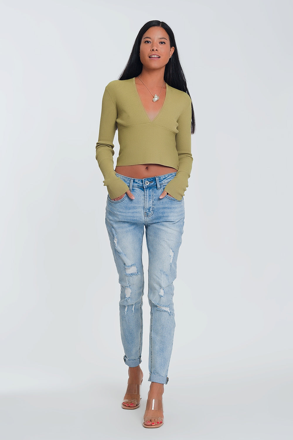 Boyfriend jeans azzurri con strappi