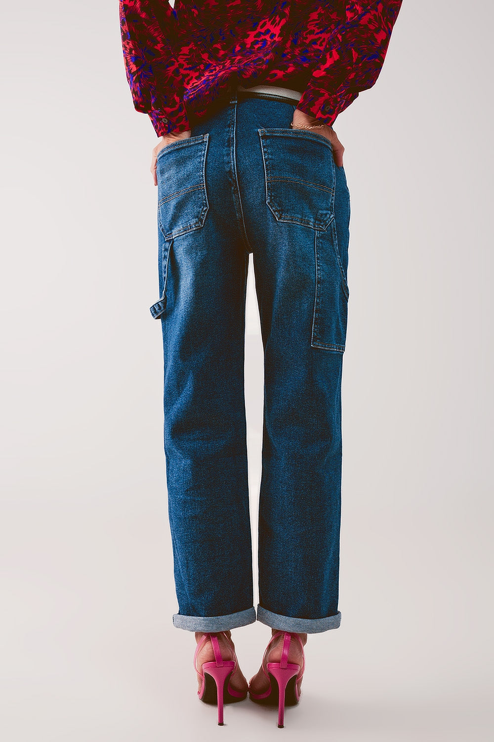 boyfriend jeans elasticizzati in cotone blu medio