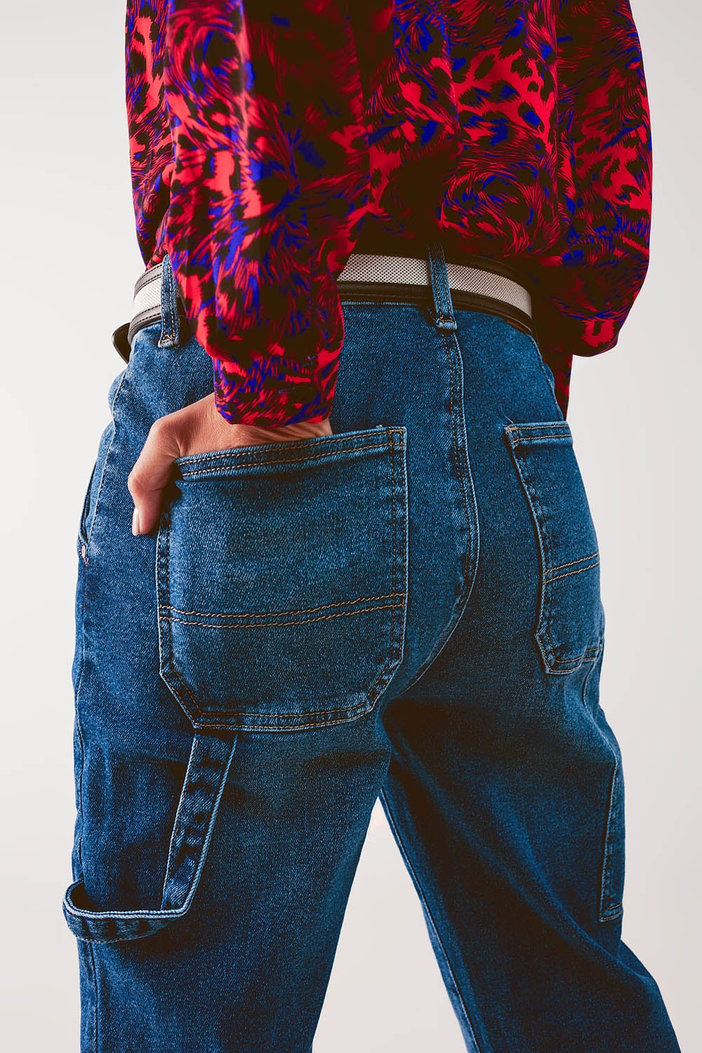 Q2 boyfriend jeans elasticizzati in cotone blu medio