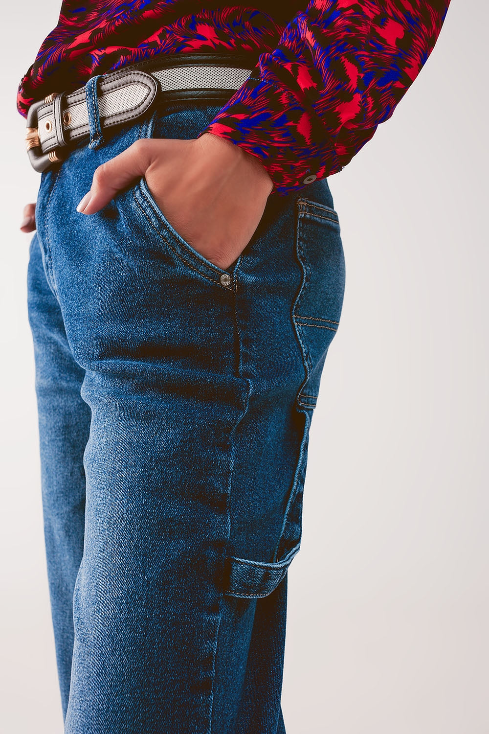 boyfriend jeans elasticizzati in cotone blu medio