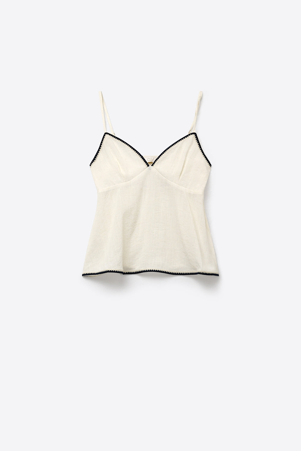 Cami bianca leggera con bordo a zig-zag blu navy