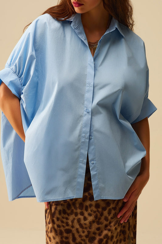 Q2 Camicetta oversize blu baby con maniche corte